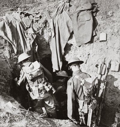 Our troops make use of a Jerry dugout captured in the Great Allied Advance in Bayaume, August 1918 by English Photographer